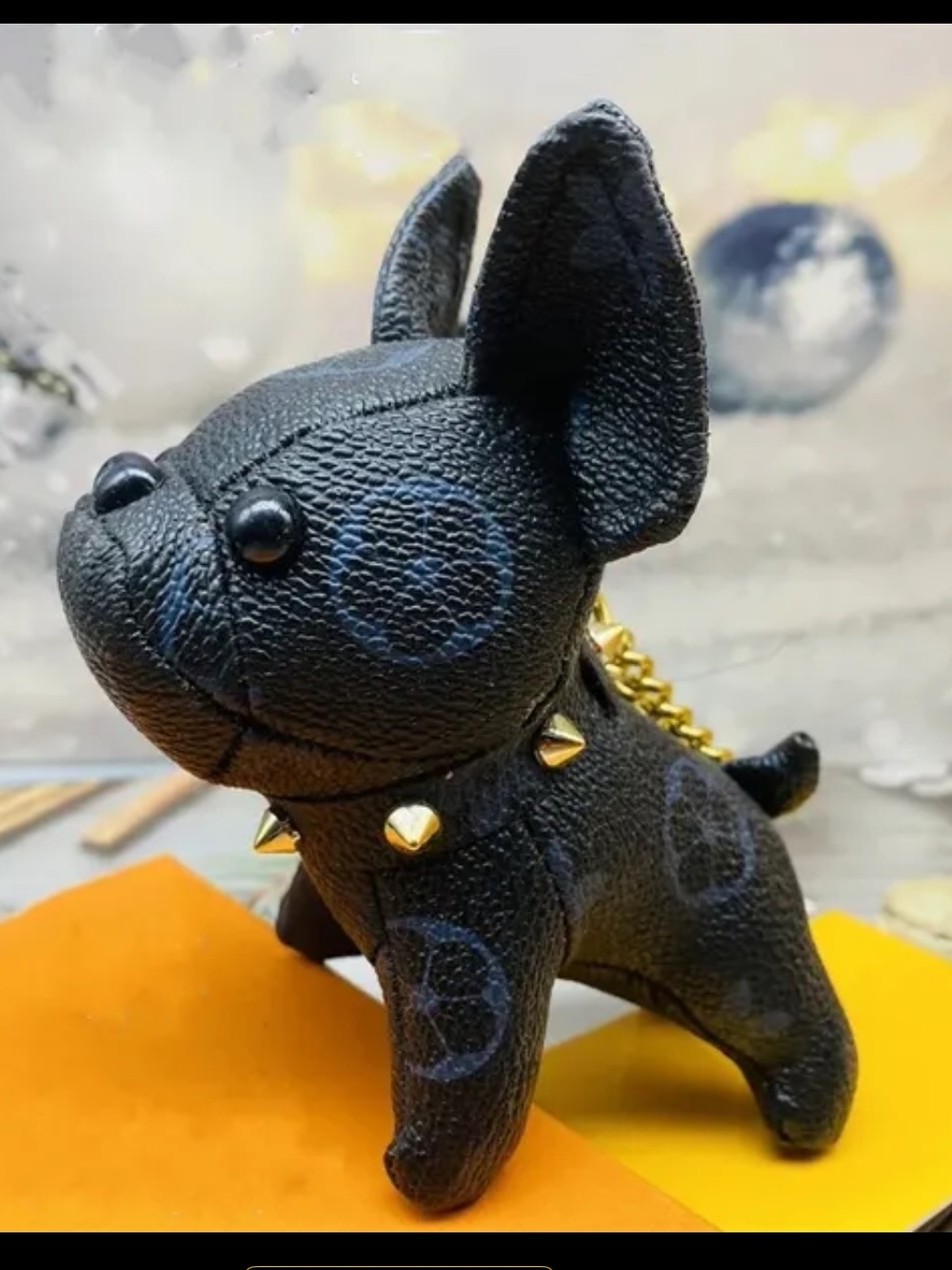 Black Stud Collar Dog Keychain Accessory - Designer Style